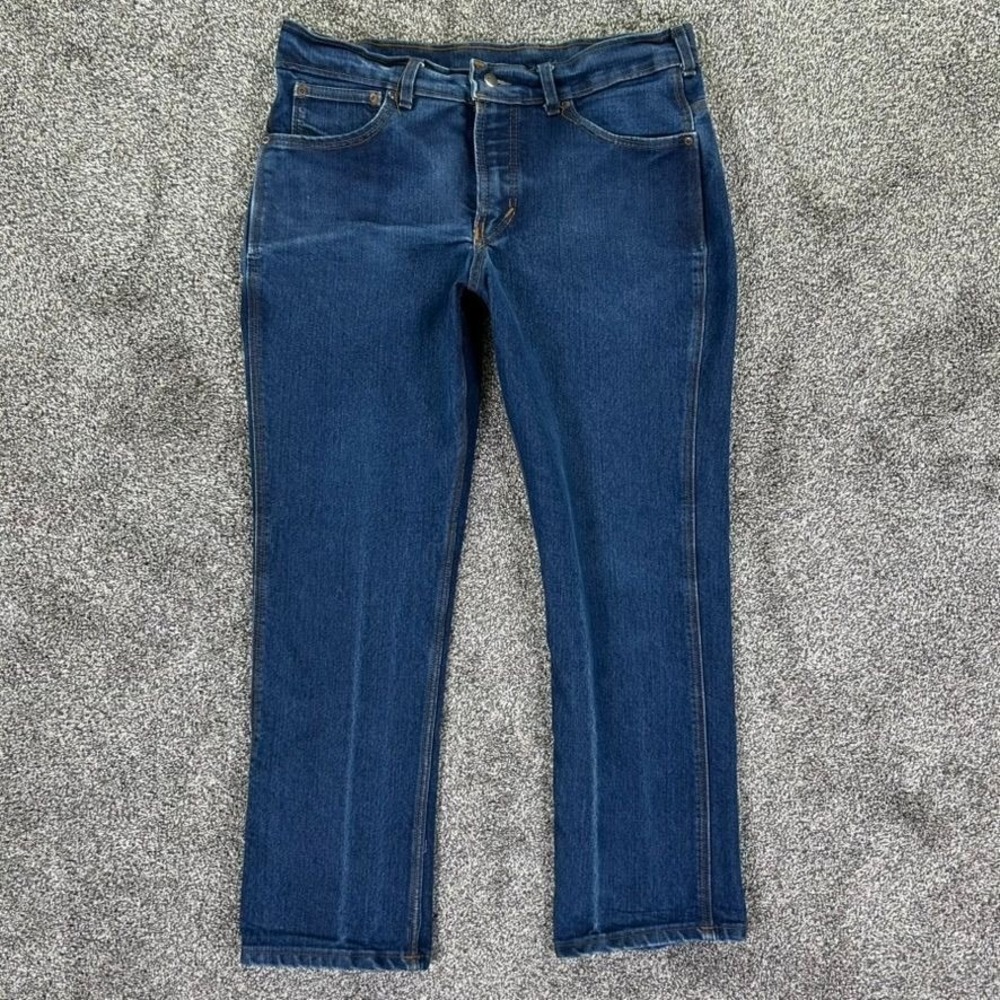 Origin Straight Leg Dark Blue Wash Denim Jean Men No Size Tag Fit 35x28 USA Made